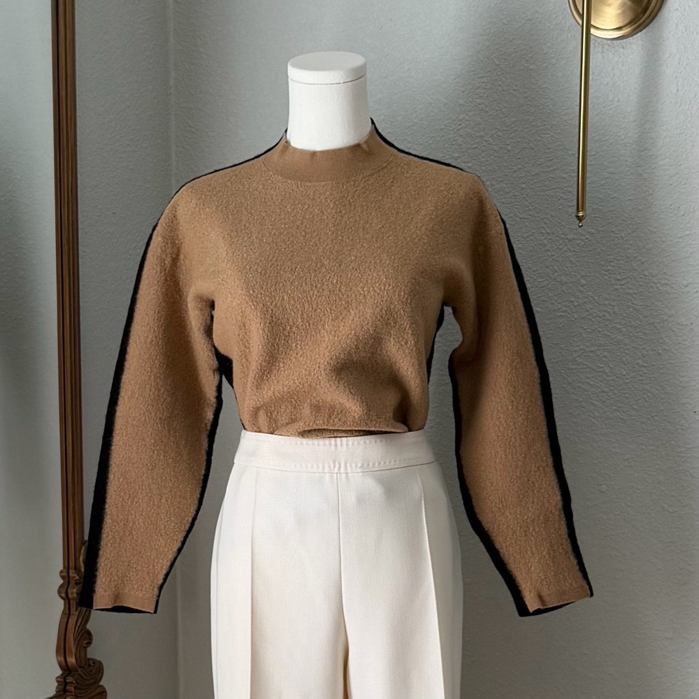 COS 100% Wool Colorblock Knit Sweater Tan & Black S